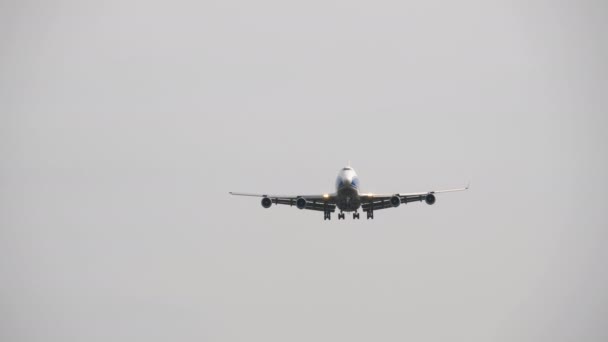 Ciężki Samolot Towarowy Podejście Lądowania Strzał Ciemno Transport Przewoźnik Latający — Wideo stockowe
