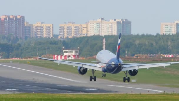 Moscow Russian Federation Wrzesień 2020 Samolot Aeroflot Dotykający Pasa Startowego — Wideo stockowe