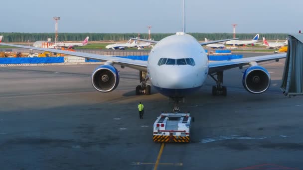 Moskau Russische Föderation Mai 2015 Transaero Boeing 777 Rollt Auf — Stockvideo
