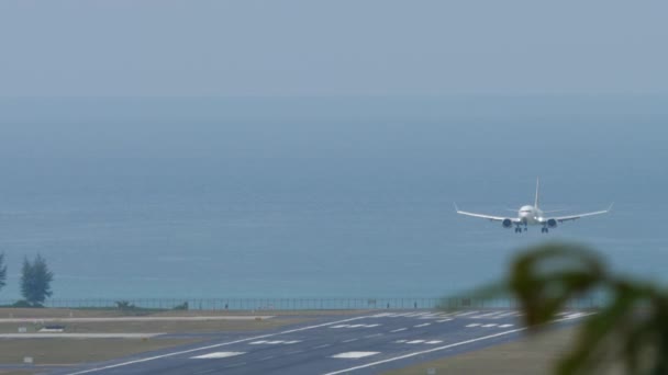Ticari Jet Inişi Dokunma Frenleme Görüntüleri Yolcu Uçakları Görüş Turizm — Stok video