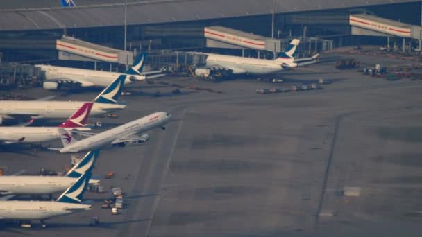 Hong Kong Kasım 2019 Uçaklar Terminale Yanaştı Doğu Çin Uçakları — Stok video