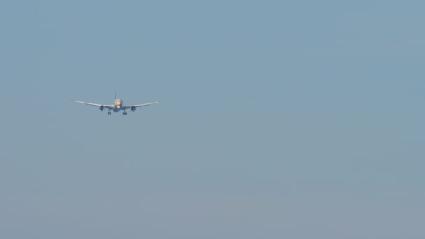 Cestující Blíží Přistání Letadlo Klesá Modré Obloze Letadlo Letí Pohled — Stock video