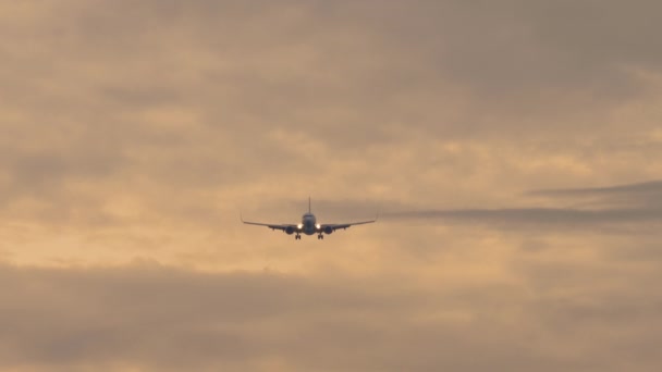 Πλάνα Από Ένα Αεροπλάνο Που Πλησιάζει Την Προσγείωση Επιβατικό Αεροπλάνο — Αρχείο Βίντεο