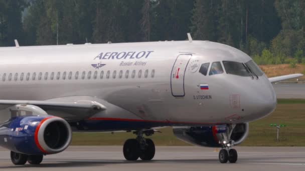 Moscow Russian Federation Juli 2021 Fotografi Sukhoi Superjet 100 Aeroflot — Stockvideo