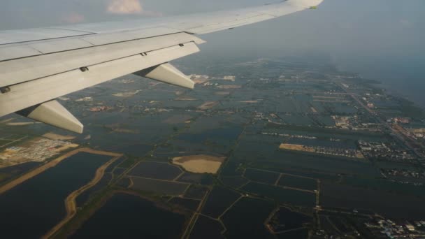 Aircraft Window Pov Panorama Landing Bangkok City Thailand Airplane Approaching — Stock Video