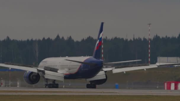 Moscow Russian Fedation July 2021 Rear View Boeing 777 Aeroflot — 图库视频影像
