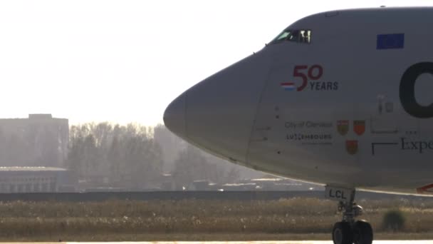 Novosibirsk Rusya Federasyonu Ekim 2021 Cargolux 747 Sefer Sayılı Kargo — Stok video