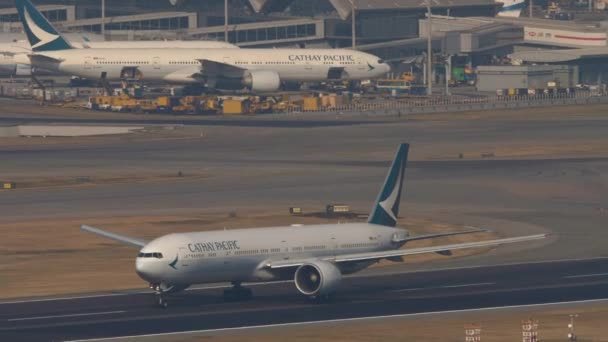 Hong Kong Noviembre 2019 Boeing 777 Kqj Cathay Pacific Takeoff — Vídeos de Stock