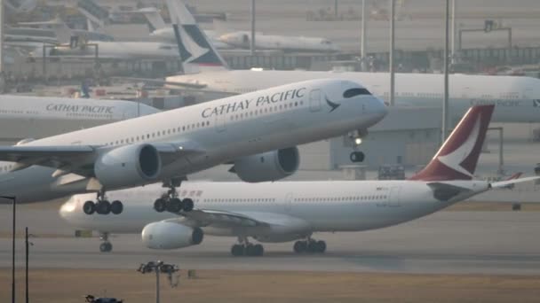 Hong Kong November 2019 Polgári Repülőgép Airbus A350 Lru Cathay — Stock videók