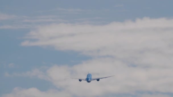 Vista Trasera Largo Alcance Avión Reacción Despegando Subiendo Avión Con — Vídeos de Stock