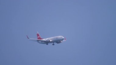 SOCHI, Rusya Federasyonu - 20 Kasım 2020: Boeing 737 Nordwind Adler havaalanına iniş yapıyor, yan görüş. Gökyüzünde bir uçak. Seyahat kavramı