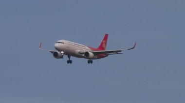 KUALA LUMPUR, MALAYSIA - 13 Ocak 2025: Shenzhen Airlines Airbus A320, B-8077 iniş öncesi iniş, yan görüş. Yolcu uçağı geliyor. Seyahat kavramı