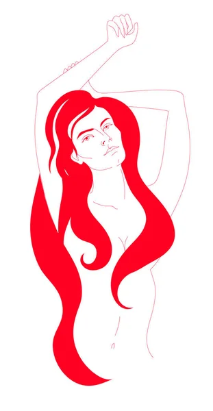 Moderna Ilustración Vectorial Línea Arte Mujer Hermosa Con Pelo Largo — Vector de stock