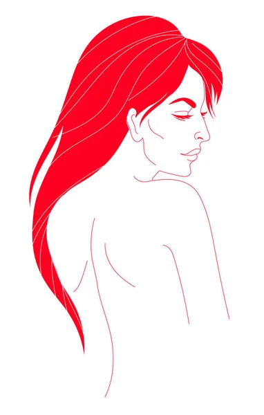 Moderní Linie Art Vektor Ilustrace Krásné Ženy Dlouhými Vlasy Móda — Stockový vektor
