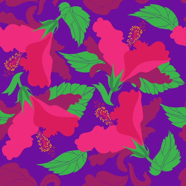 Hibiskus Fleur Plat Illustration Moderne Motif Sans Couture Illustration Vectorielle — Image vectorielle