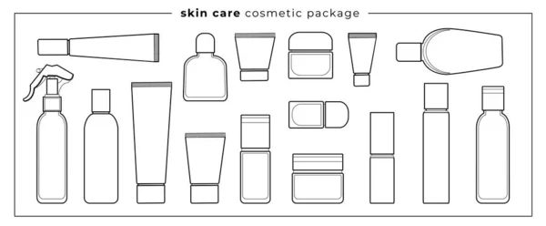 Kolekcja Pakietów Kosmetycznych Linii Ilustracja Wektora Produkty Pielęgnacji Skóry Ciała — Wektor stockowy