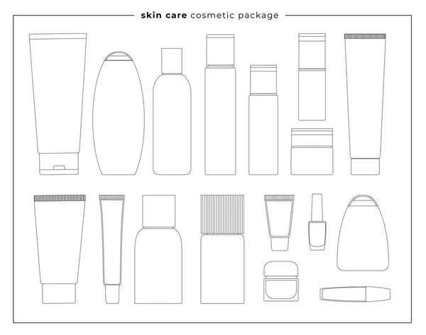 Kolekcja Pakietów Kosmetycznych Linii Ilustracja Wektora Produkty Pielęgnacji Skóry Ciała — Wektor stockowy