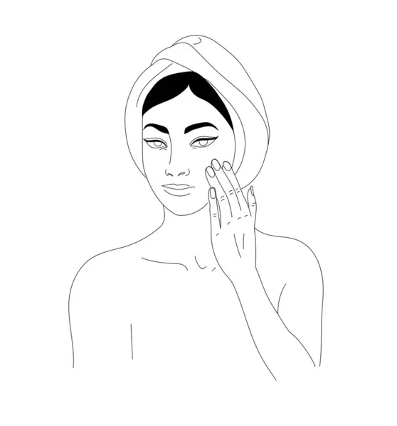 Εκτύπωση Εικονογράφηση Διάνυσμα Της Φροντίδας Του Δέρματος Όμορφη Γυναίκα Απεικόνιση — Διανυσματικό Αρχείο