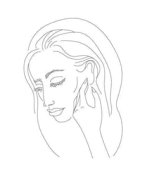 Modern Line Art Vector Illustration Beautiful Woman Long Hair Fashion — Stock Vector