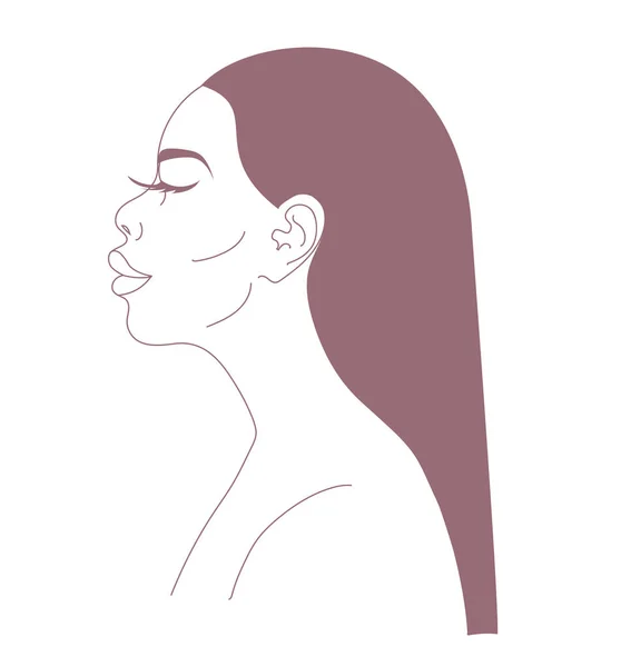 Nowoczesna Linia Sztuki Wektor Ilustracji Pięknej Kobiety Długimi Włosami Moda — Wektor stockowy