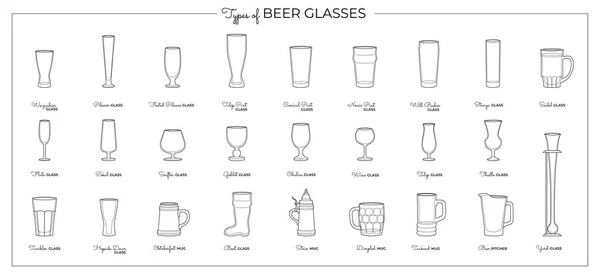 Vector Set Alcohol Beer Glasses Mugs Vector Line Art Bar Stock Illustration