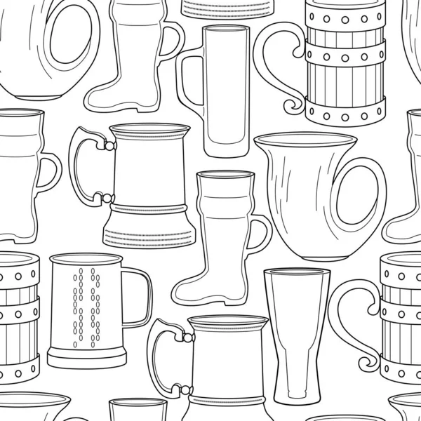 Vector Line Art Seamless Pattern Alcohol Glasses Vector Illustration Stock Illustration
