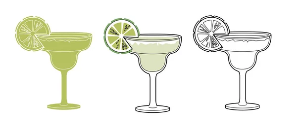Alkohol Italok Vonal Művészeti Illusztráció Vektor Illusztráció Margarita Koktél — Stock Vector