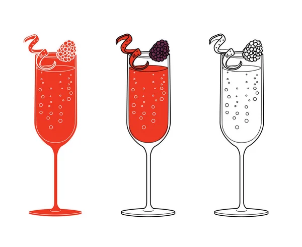 Alcool Boissons Ligne Illustration Art Illustration Vectorielle Cocktail Kir Royale — Image vectorielle