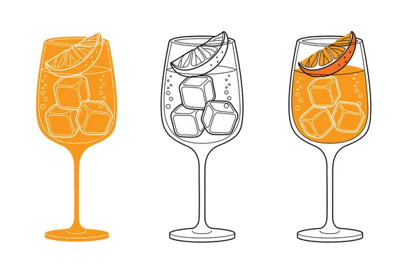 Alcool Boissons Ligne Illustration Art Illustration Vectorielle Cocktail Aperol Spritz — Image vectorielle