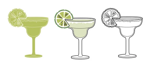 Alcohol Drinkt Lijn Kunst Illustratie Vector Illustratie Margarita Cocktail Rechtenvrije Stockillustraties