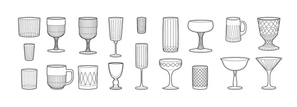 Juego Arte Línea Vectorial Cristales Alcohol Iconos Ilustración Vectorial — Archivo Imágenes Vectoriales