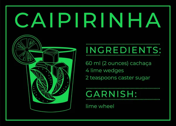 鸡尾酒卡配方 酒精饮料系列艺术图解 病媒说明Caipirinha 矢量图形