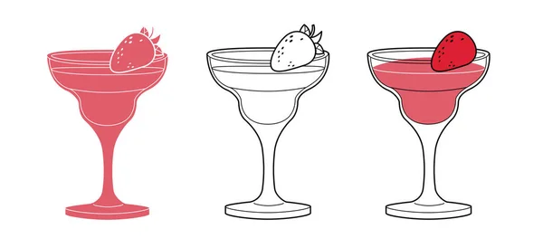 Алкогольні Напої Лінія Художньої Ілюстрації Векторна Ілюстрація Коктейлю Strawberry Daiquiri — стоковий вектор