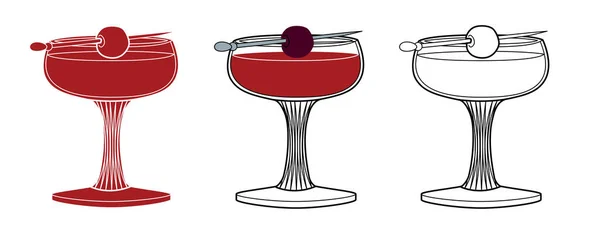 Alkohol Italok Vonal Művészeti Illusztráció Vektor Illusztráció Manhattan Koktél — Stock Vector