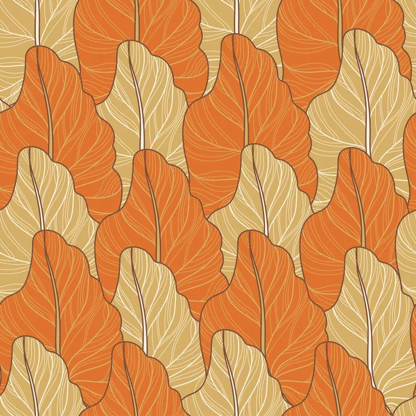无缝带的热带花卉图案 有棕榈叶 矢量橙色图解 — 图库矢量图片