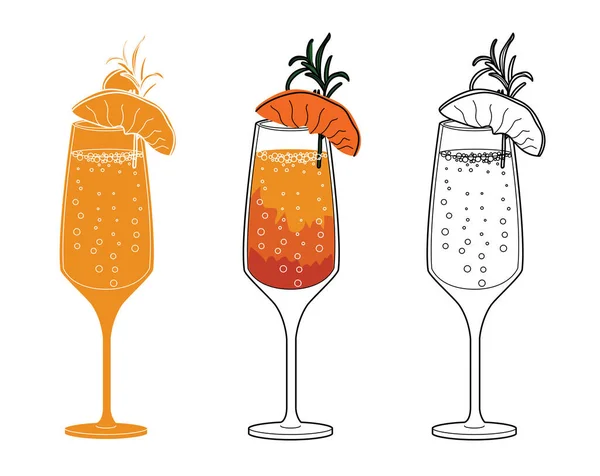 Alkoholgetränke Reihen Sich Aneinander Vektorillustration Bellini Cocktail — Stockvektor