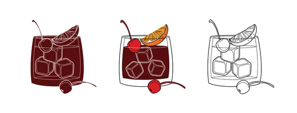 Alcohol Drinkt Lijn Kunst Illustratie Vector Illustratie Zwarte Russische Cocktail Vectorbeelden