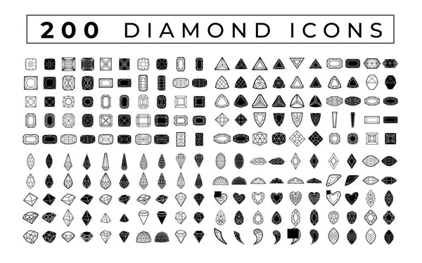 200 Eenvoudige Diamanten Iconen Bundel Vector Illustratie Minimalistische Luxe Logotype Rechtenvrije Stockillustraties