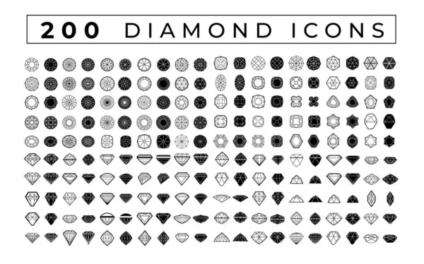 200个简单的钻石图标捆绑在一起 矢量图解 简约奢侈的标志类型 图库插图