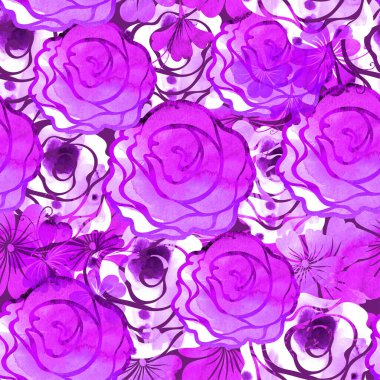 Tenha bir bahçe çiçek deseni. Suluboya çizimi