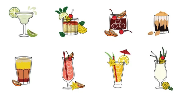 Alkohol Italok Vonal Művészeti Illusztráció Vektor Illusztráció Caipirinha — Stock Vector