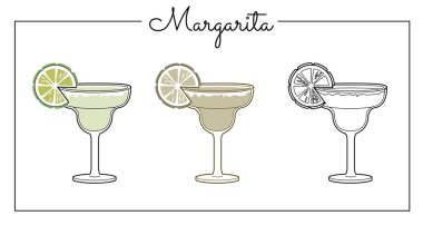 Alkollü içecekler sanat eseri çizimleri. Vektör illüstrasyonu Margarita