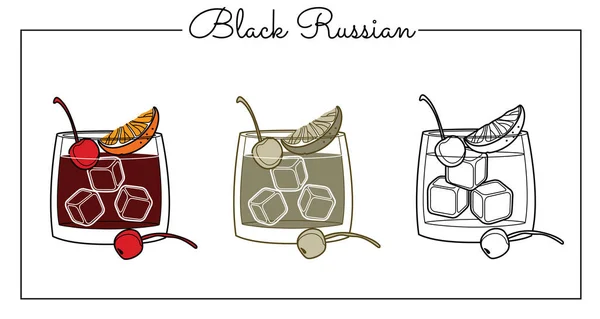 Alkollü Içecekler Sanat Eseri Çizimleri Vektör Illüstrasyon Siyah Rus — Stok Vektör