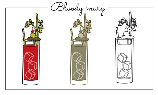 Alcohol Bebidas Línea Ilustración Arte Ilustración Vectorial Bloody Mary — Vector de stock