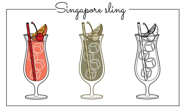 Ποτά Αλκοόλ Γραμμή Εικονογράφηση Τέχνης Εικονογράφηση Διάνυσμα Singapur Sling — Διανυσματικό Αρχείο