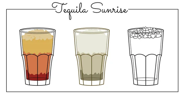 Alcohol Drinkt Lijn Kunst Illustratie Vector Illustratie Tequila Zonsopgang — Stockvector