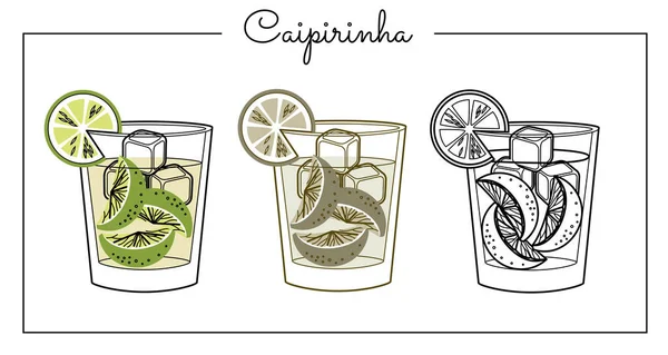 Alcohol Bebidas Línea Ilustración Arte Ilustración Vectorial Caipiorinha — Vector de stock