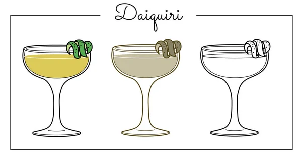 Alcohol Drinkt Lijn Kunst Illustratie Vector Illustratie Daiquiri — Stockvector