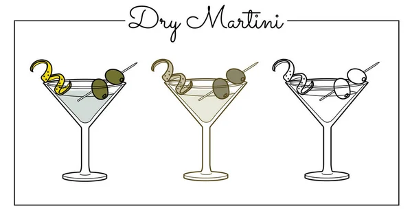 Alkohol Italok Vonal Művészeti Illusztráció Vektor Illusztráció Száraz Martini — Stock Vector
