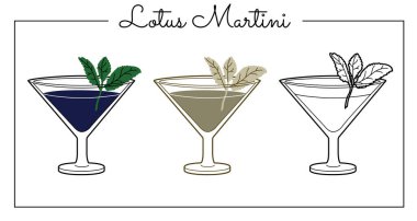 Alkollü içecekler sanat eseri çizimleri. Vektör illüstrasyon Lotus Martini